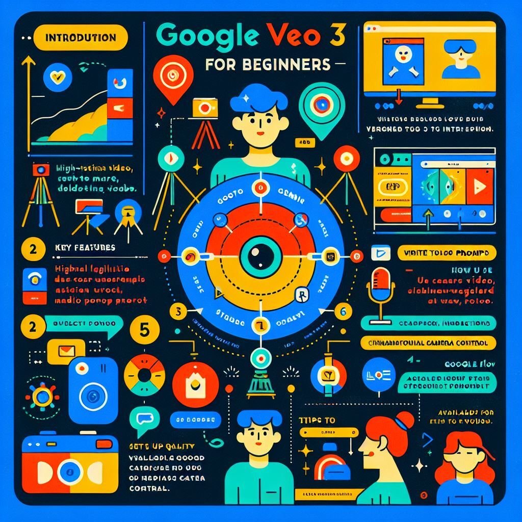 Infographic titled Panduan Lengkap Menggunakan Google Veo 3 untuk Pemula.
